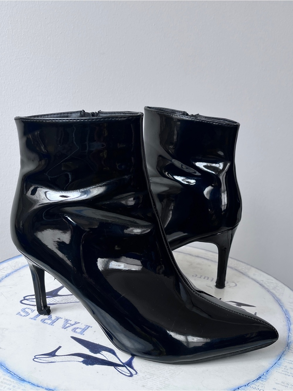 Black Patent Leather Stiletto Ankle Women's Boot Fashion Bootie Size 8